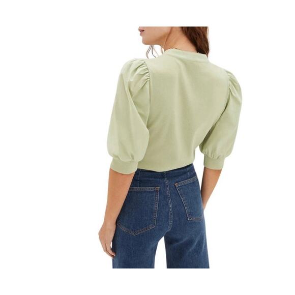 Veronica Beard Coralee Puff Sleeve Polo Top Light Green Blouse Sz XL - Picture 2 of 9